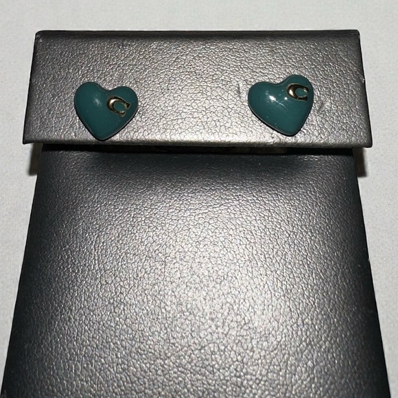 Coach Emerald Green/Gold Heart Stud Earrings - Picture 2 of 4